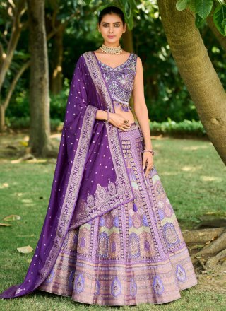 Attractive Purple Silk Readymade Lehenga Choli with Embroidered and Hand Work