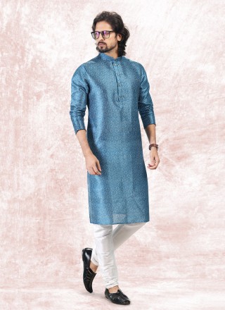Banarasi Jacquard Blue Fancy Kurta Pyjama
