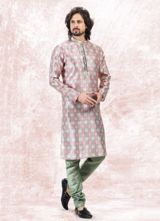 Banarasi Jacquard Cream and Green Fancy Kurta Pyjama