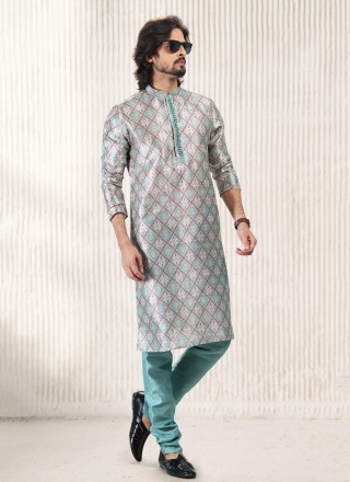 Banarasi Jacquard Fancy Kurta Pyjama in Aqua Blue
