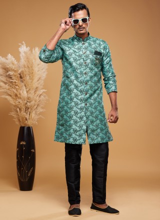 Banarasi Jacquard Green Embroidered Indo Western