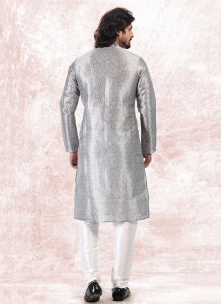 Banarasi Jacquard Kurta Pyjama in Silver