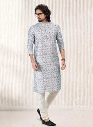 Banarasi Jacquard Kurta Pyjama in Turquoise