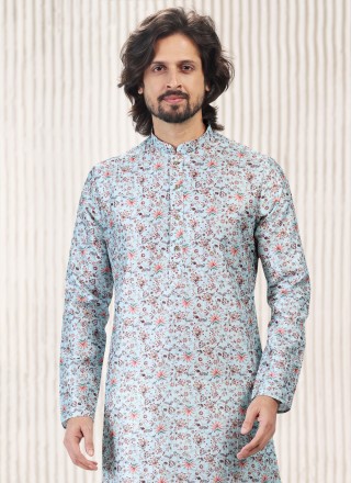 Banarasi Jacquard Kurta Pyjama in Turquoise