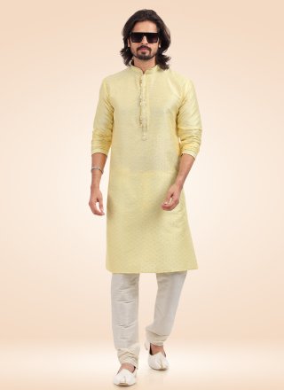 Banarasi Jacquard Kurta Pyjama in Yellow