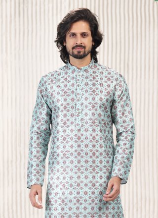 Banarasi Jacquard Turquoise Kurta Pyjama