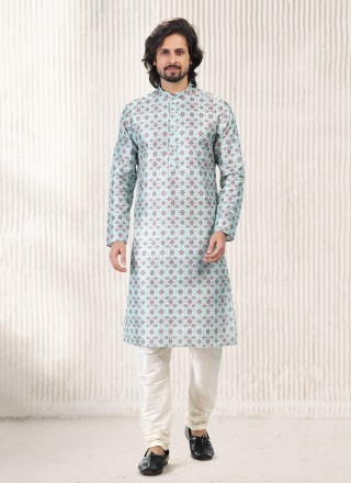 Banarasi Jacquard Turquoise Kurta Pyjama