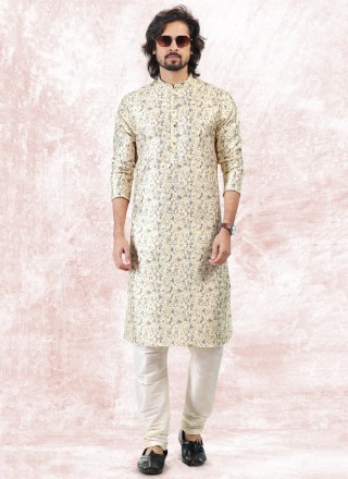 Banarasi Jacquard Yellow Fancy Kurta Pyjama