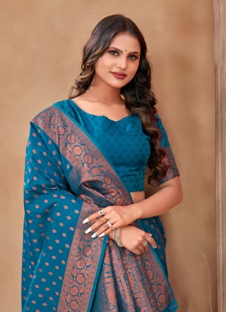 Banarasi Silk Blue Weaving Saree