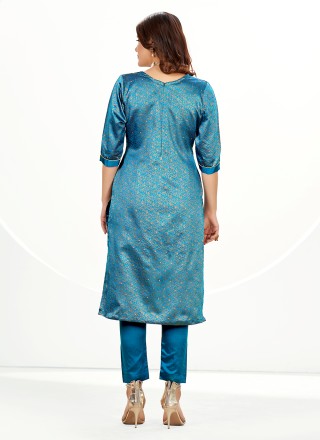 Banarasi Silk Aqua Blue Woven Pant Style Suit