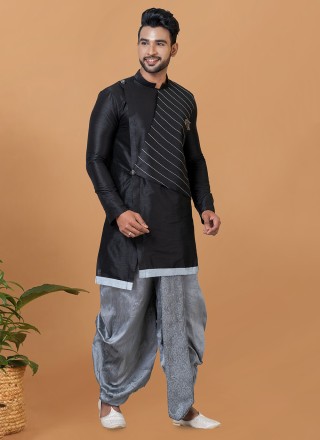 Banarasi Silk Black Dhoti Kurta
