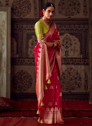 Banarasi Silk Classic Sari In Red