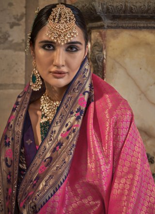 Banarasi Silk Contemporary Saree In Pink