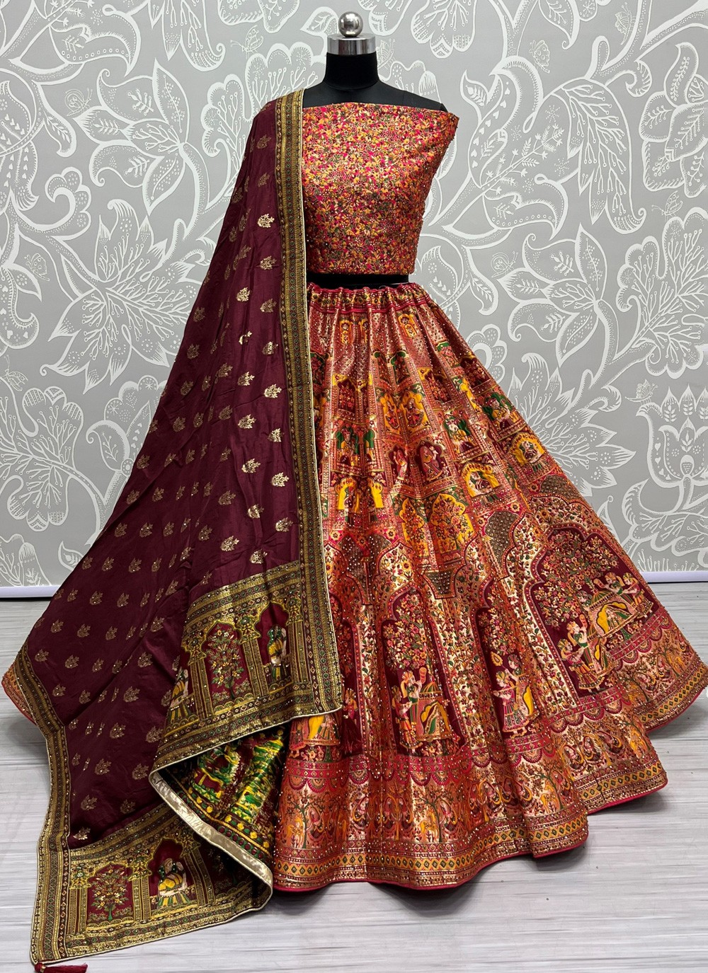 Buy Banarasi Silk Designer Lehenga Choli in Orange 268444 Popular