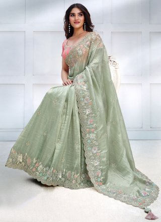 Banarasi Silk Designer Sari with Embroidered and Sequins Work
