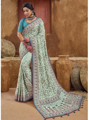 Banarasi Silk Embroidered Sea Green Contemporary Saree