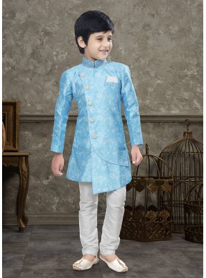 Banarasi Silk Firozi Thread Work Indo Western Sherwani
