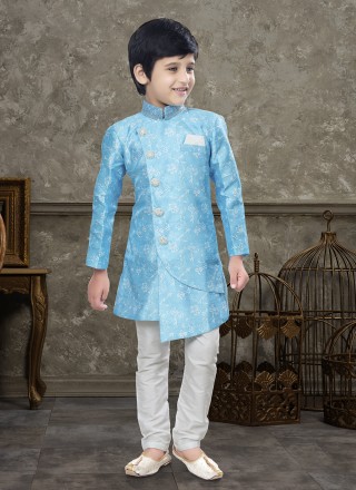 Banarasi Silk Firozi Thread Work Indo Western Sherwani