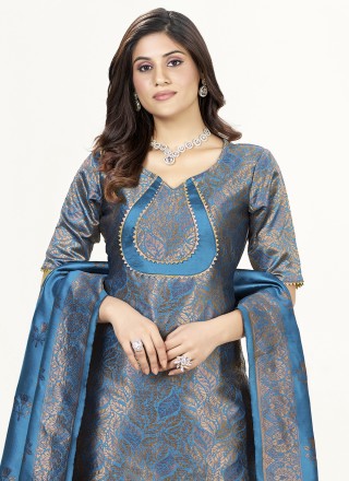 Banarasi Silk Firozi Trendy Suit