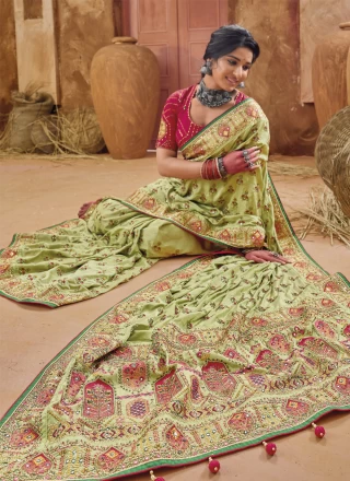 Banarasi Silk Green Diamond Designer Saree