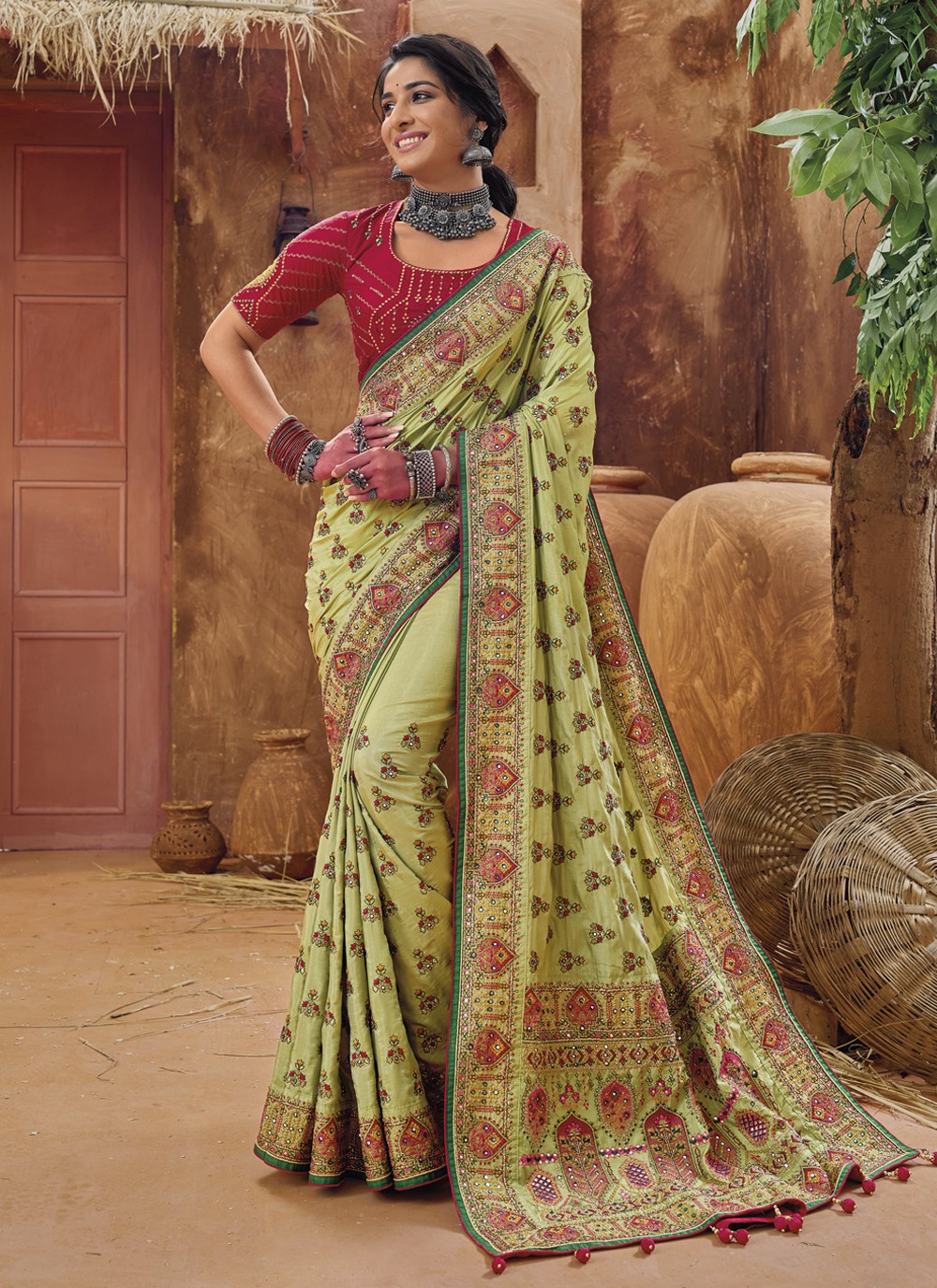 Buy Traditional Wear Bottle Green Weaving Banarasi Silk Half N Half Saree  Online From Surat Wholesale Shop.