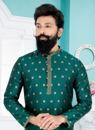 Banarasi Silk Green Kurta Pyjama