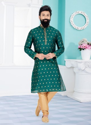 Banarasi Silk Green Kurta Pyjama