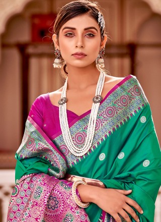 Banarasi Silk Green Weaving Trendy Saree