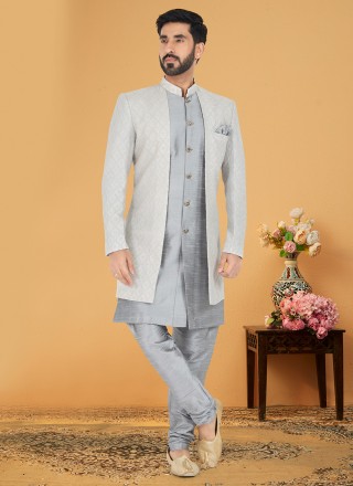 Banarasi Silk Grey and Silver Indo Western