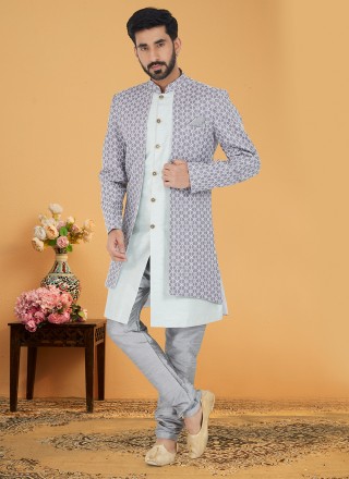 Banarasi Silk Grey and White Indo Western