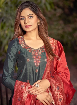 Banarasi Silk Grey Woven Trendy Salwar Suit