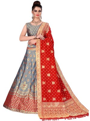 Banarasi Silk Grey Zari Lehenga Choli