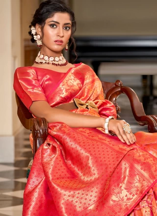 Banarasi Silk Jacquard Work Designer Saree in Orange and Pink