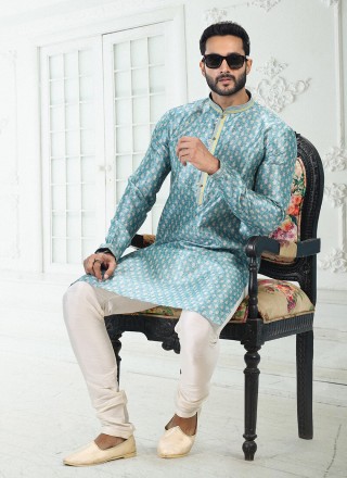 Banarasi Silk Kurta Pyjama in Blue
