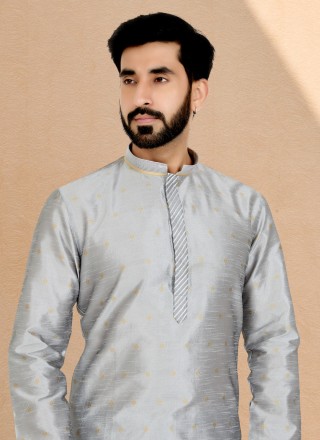 Banarasi Silk Kurta Pyjama in Grey