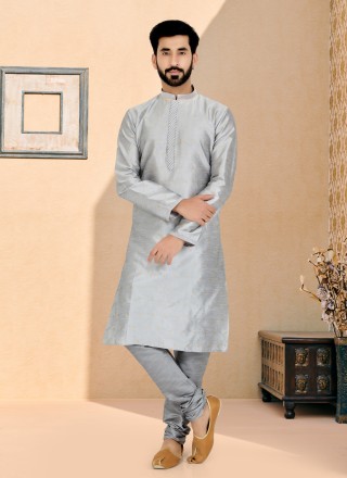 Banarasi Silk Kurta Pyjama in Grey