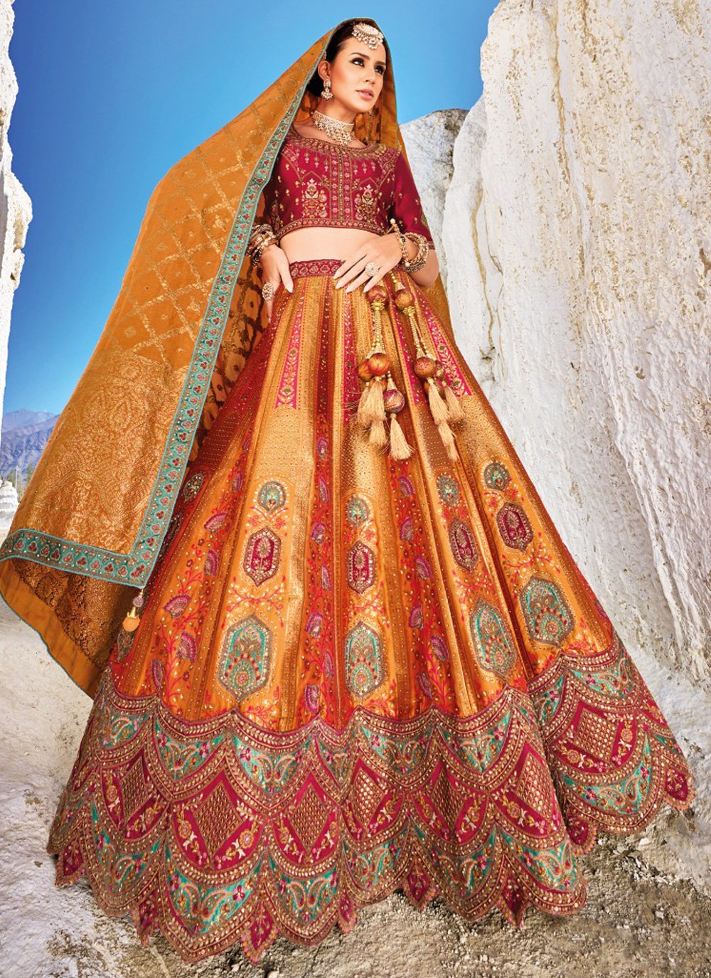 Amazon.com: Pink & Magenta Color Two Tone Multi Color Silk Lehenga Choli  Ready to wear Indian Bridesmaid Lehenga Choli (Made To Measures) :  Clothing, Shoes & Jewelry