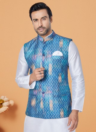 Banarasi Silk Multi Colour and White Embroidered Kurta Payjama With Jacket