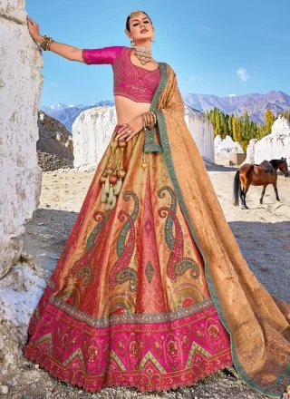 Banarasi Silk Multi Colour Embroidered Lehenga Choli