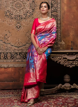 Banarasi Silk Multi Colour Weaving Classic Saree