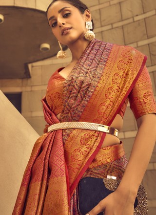Banarasi Silk Multi Colour Weaving Designer Saree