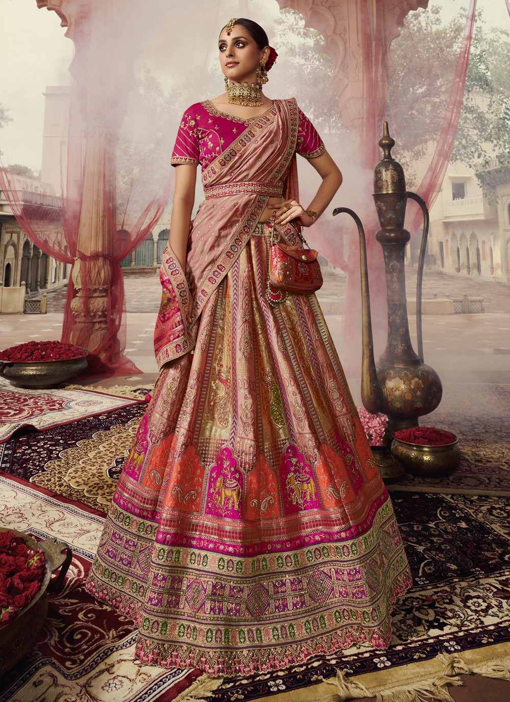 banarasi silk multi colour weaving trendy lehenga choli 267416