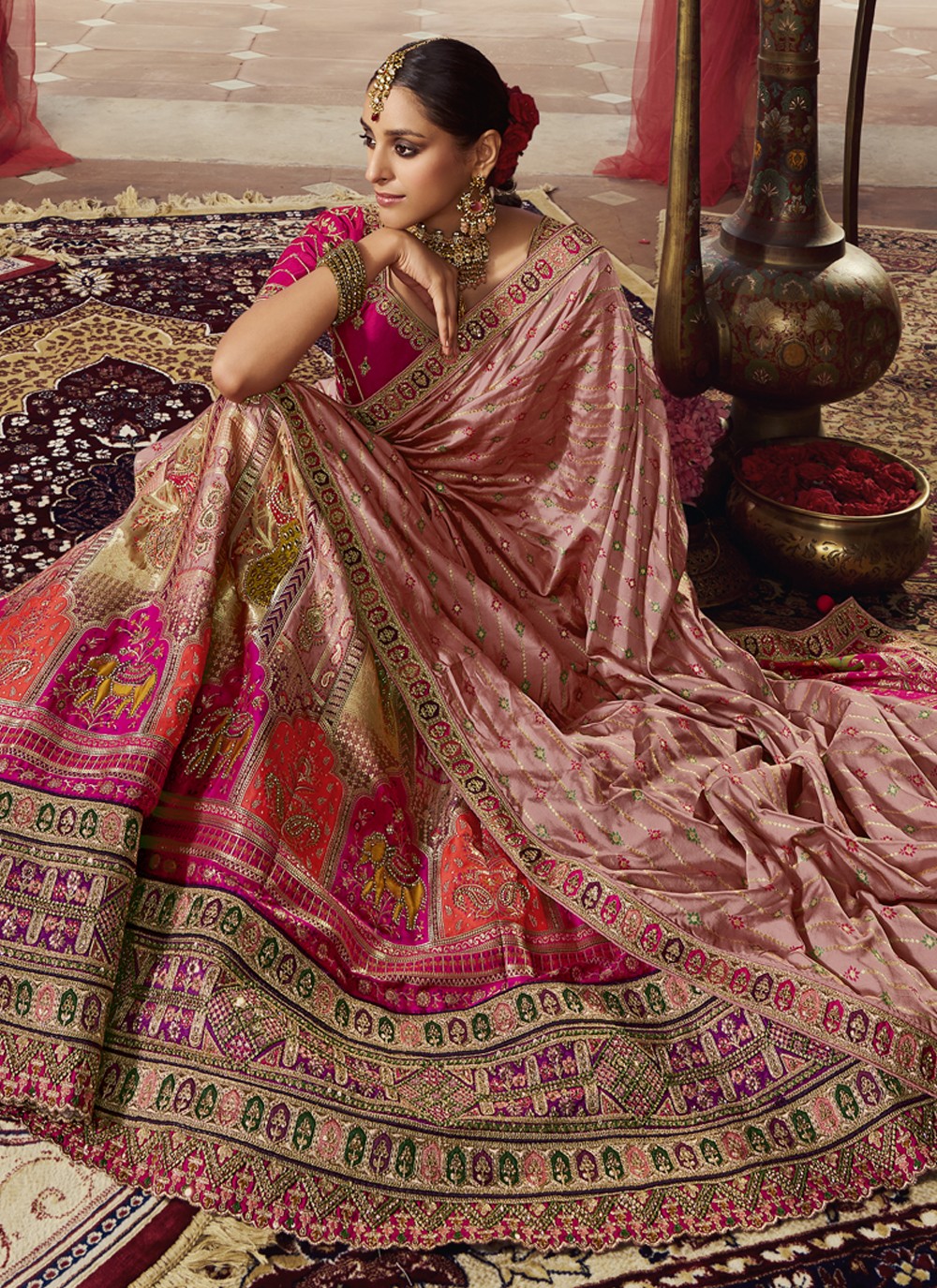Kanjivaram Silk Zari Lehenga With Blouse Along With Banarasi Silk Dupatta -  Half Saree