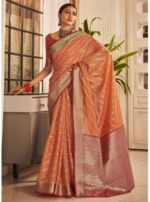 Banarasi Silk Orange Weaving Classic Saree