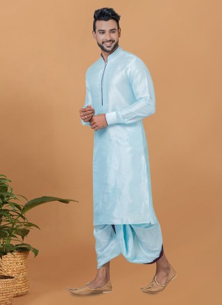 Banarasi Silk Plain Turquoise Dhoti Kurta