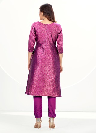 Banarasi Silk Purple Straight Salwar Suit