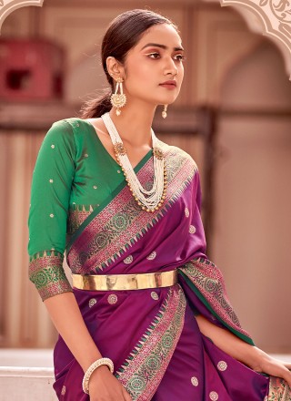 Banarasi Silk Purple Trendy Saree