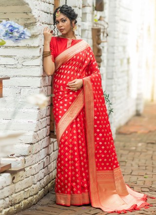 Banarasi Silk Red Trendy Saree