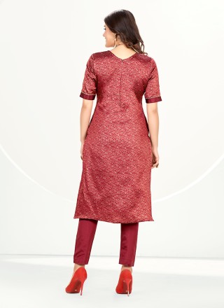 Banarasi Silk Rust Woven Straight Salwar Suit