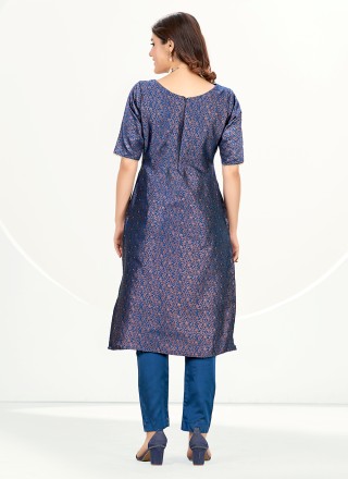 Banarasi Silk Teal Woven Pant Style Suit